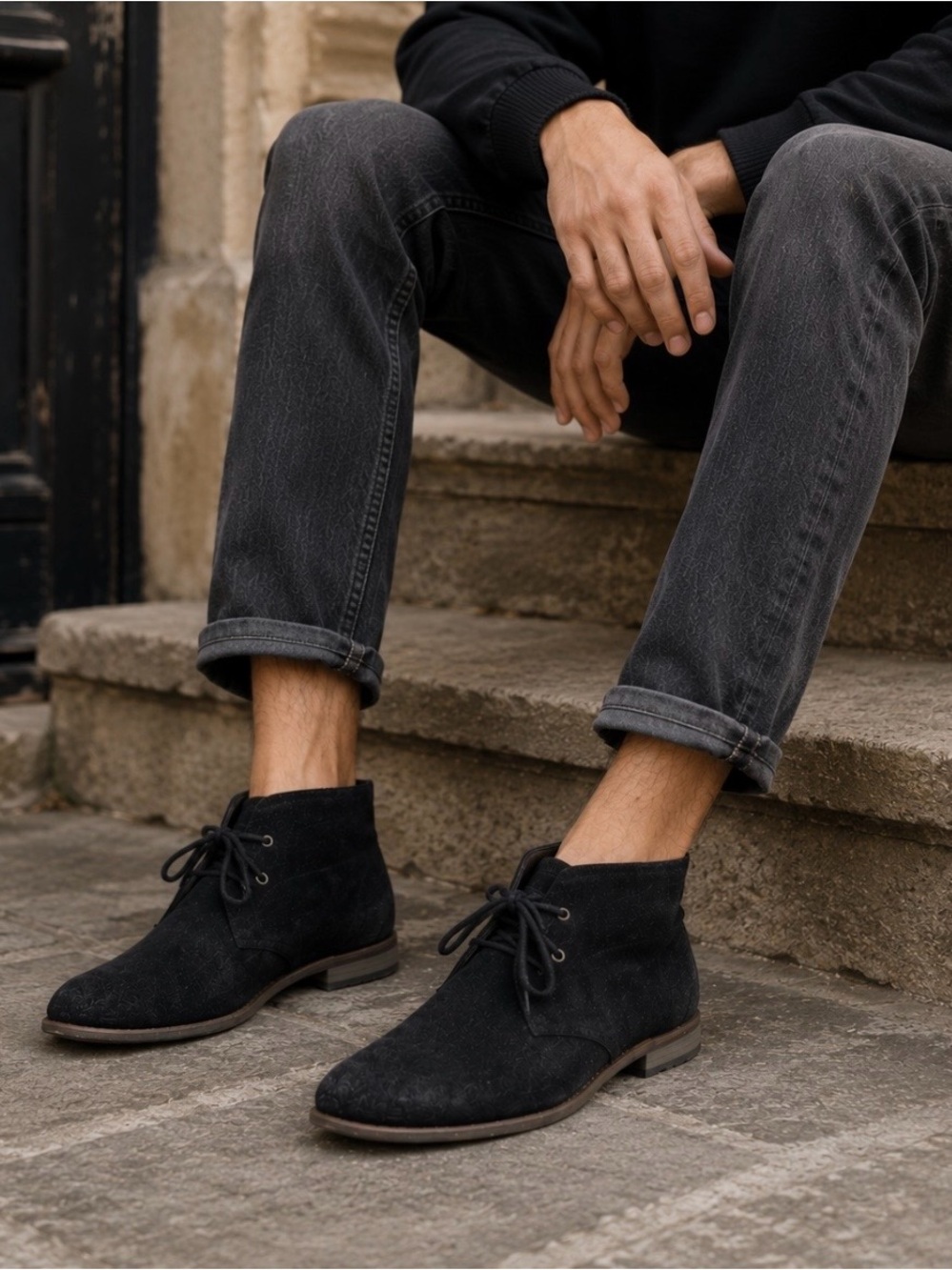 NIB AllSaints Ridge Waxed Suede Desert Chukka Boots Black US 9